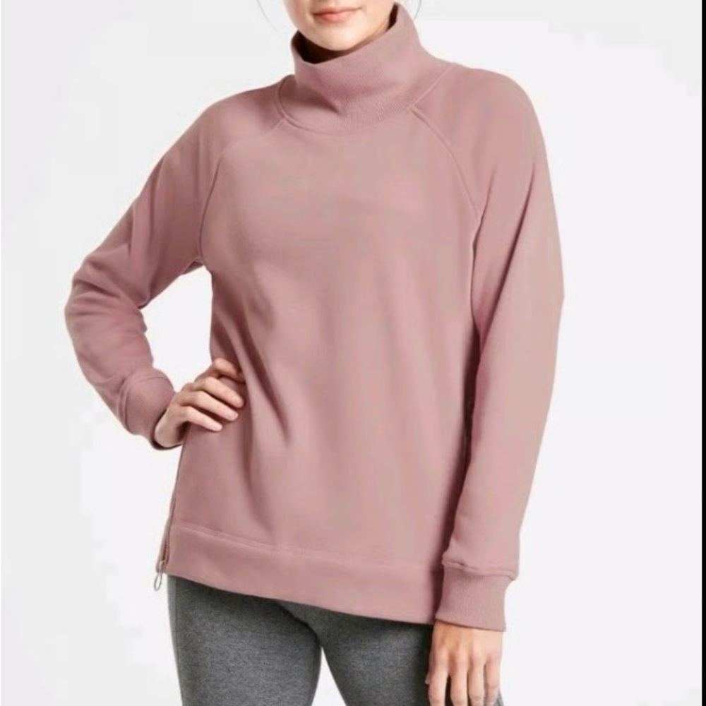 Athleta Karma Super Fleece Lined Zipper Hem Mock Neck Soft Cozy Long Sweatshirt